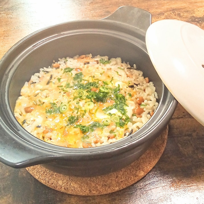 今日は雑炊!!のり茶漬けDe納豆雑炊ー♪